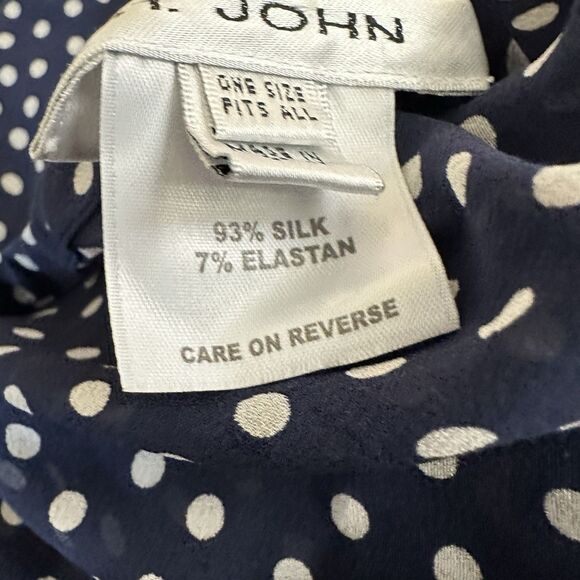 St. John Polka Dot Print Silk Blend Lightweight Poncho One Size OS Navy - Picture 9 of 9